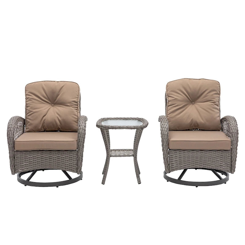 3 Pieces Outdoor Swivel Rocker Patio Chairs, 360 Degree Rocking Patio Conversation Set