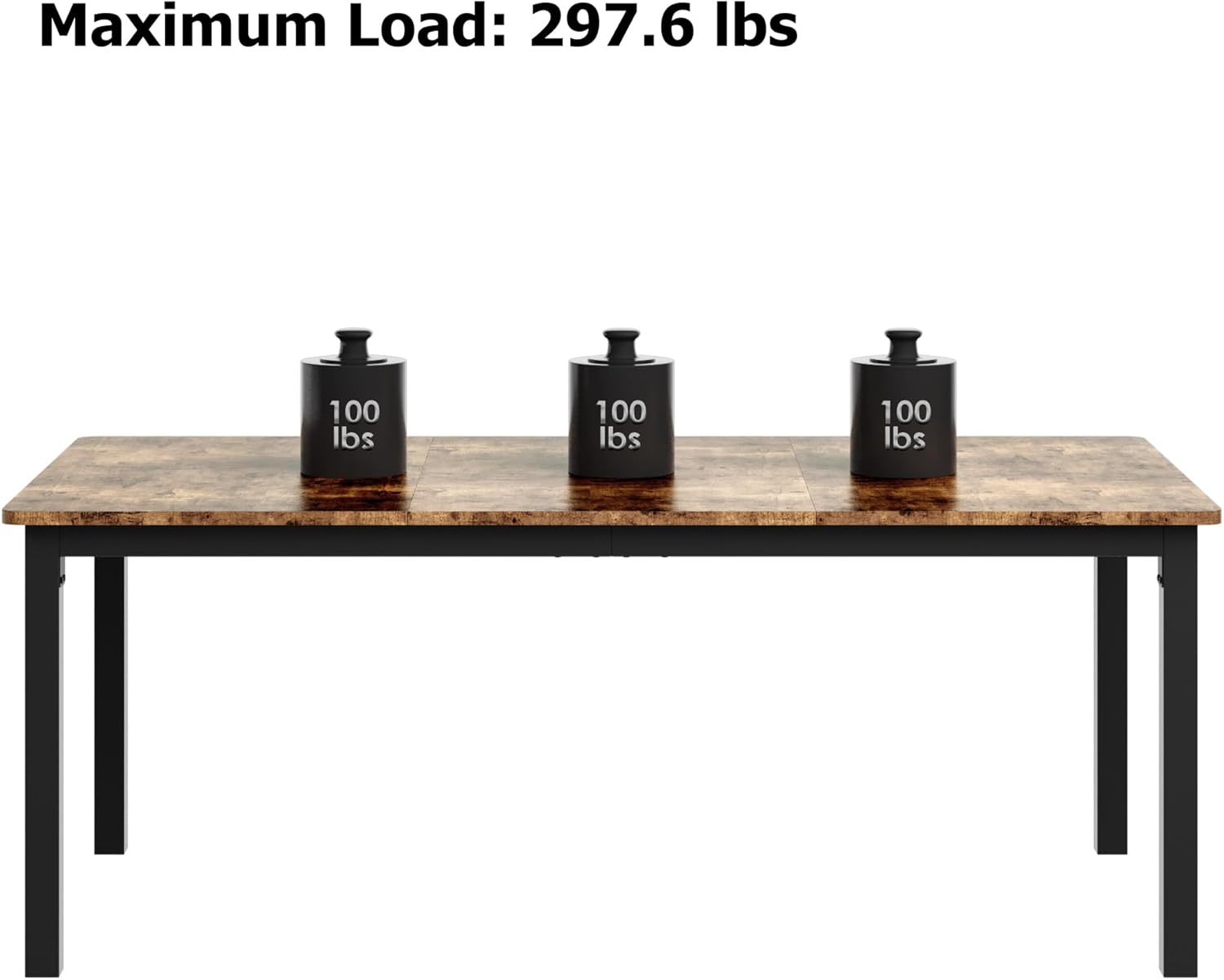 71 Inch Industrial Dining Table, Large Rectangle Kitchen Table with Metal Legs, Round Corners, Wooden Conference Tables Writing Desk for Dining Room, Living Room, Retro Brown