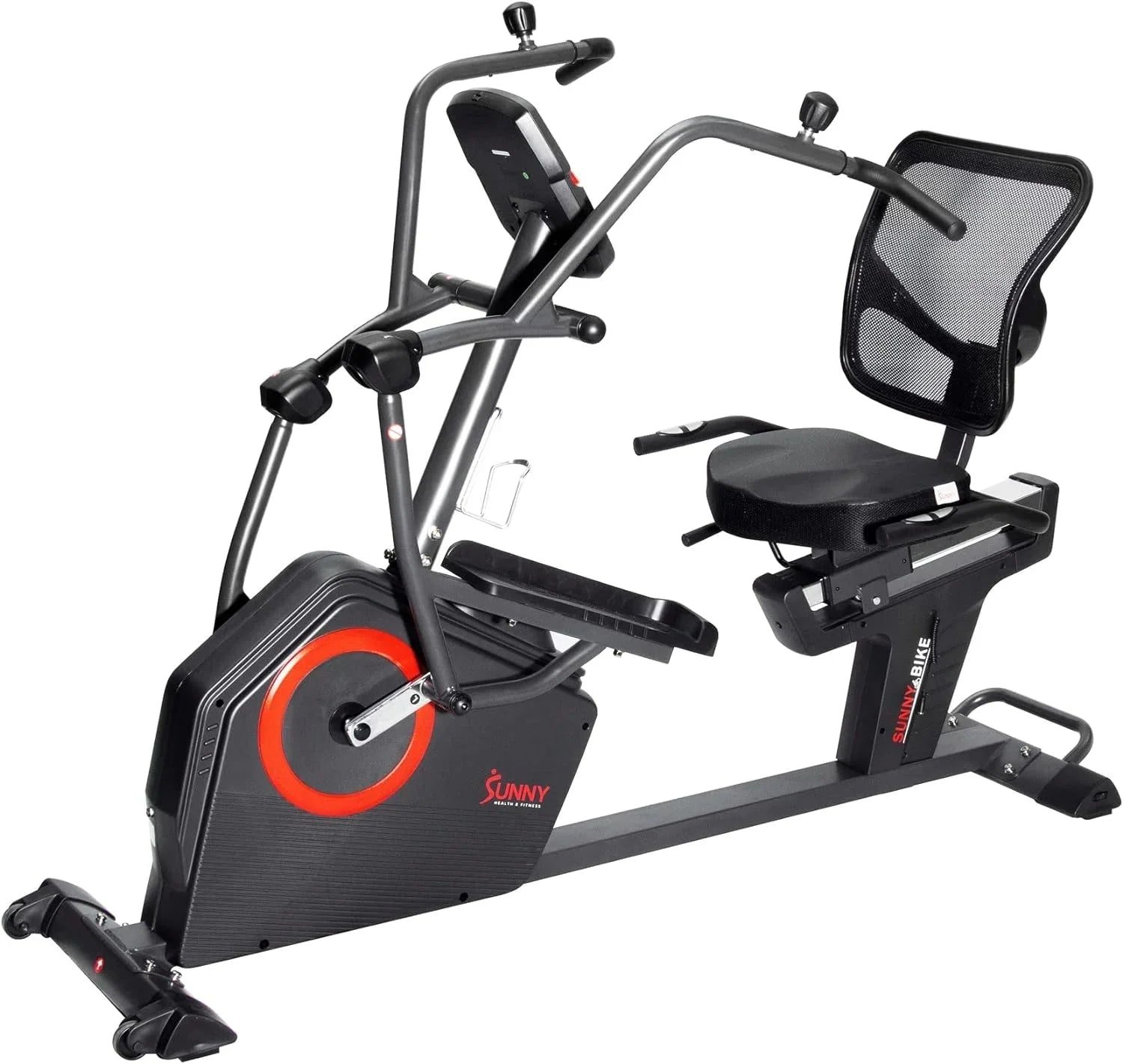 Sunny Health & Fitness Electromagnetic Recumbent Cross Trainer Exercise Elliptical Bike w/Arm Exercisers, Easy Access Seat & Exclusive SunnyFit App Enhanced Bluetooth Connectivity - SF-RBE4886SMART