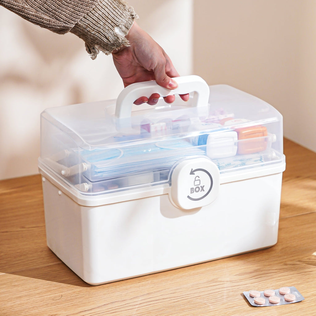 5 Layer storage bins with lid Stack & Carry Box Plastic Handled with Removable Tray for Craft Adult