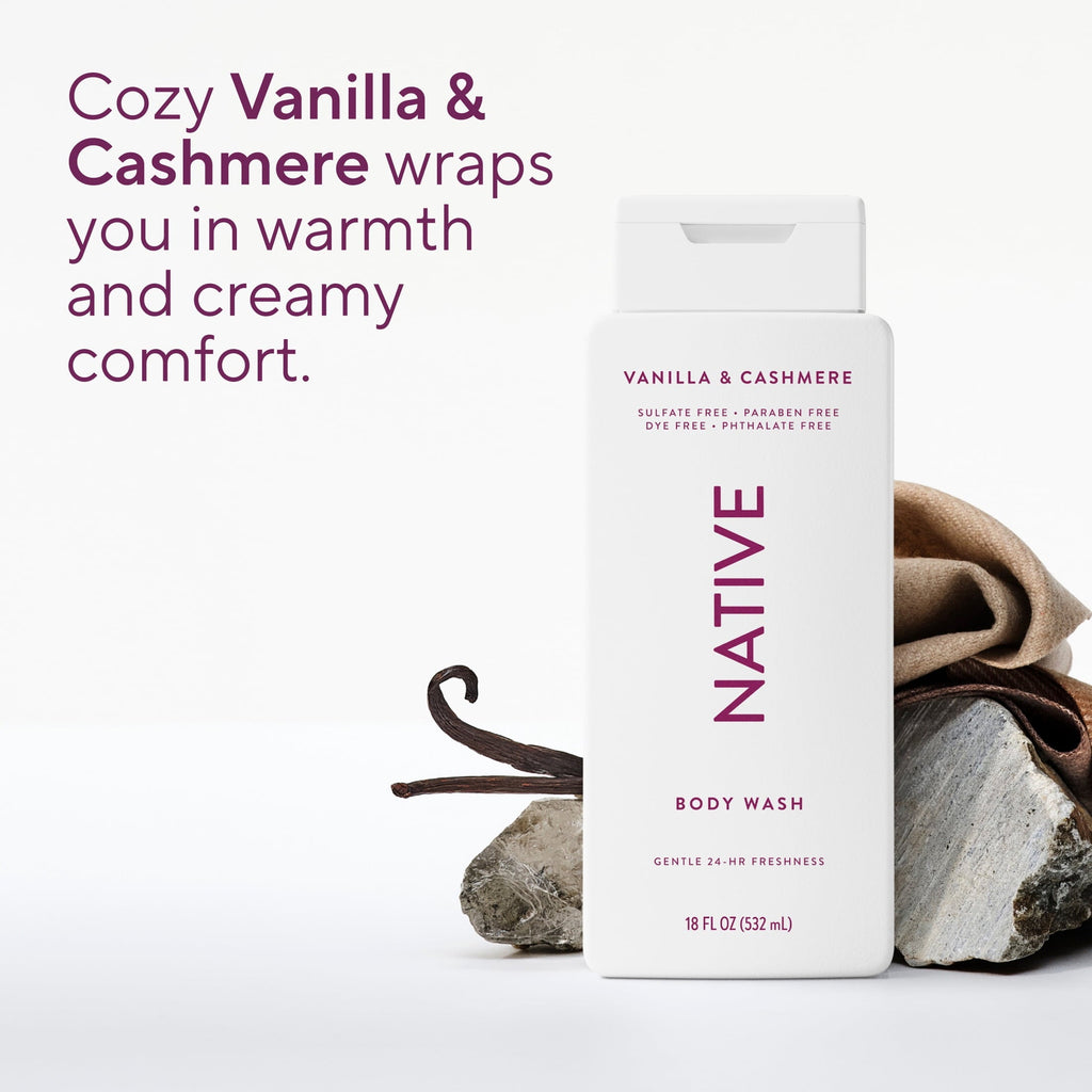 Body Wash, Vanilla & Cashmere, Sulfate Free, Naturally Derived Ingredients, 24hr Freshness, for Women & Men, 18 fl oz