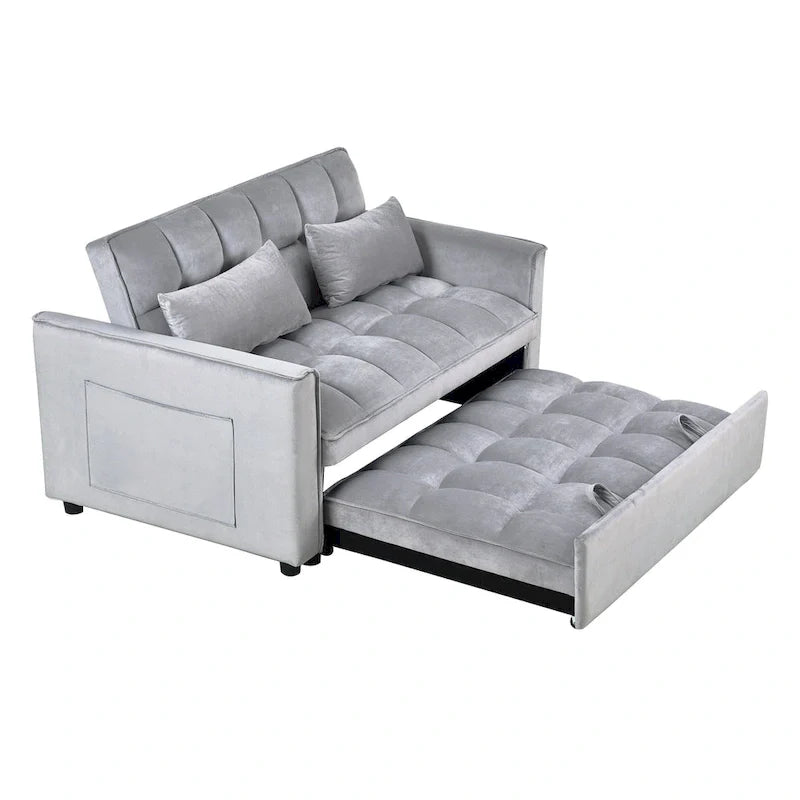 Modern Velvet Futon Loveseat with Reclining Backrest & Pockets, Seats 2 ?Dark Gray / Light Gray / Blue / Black