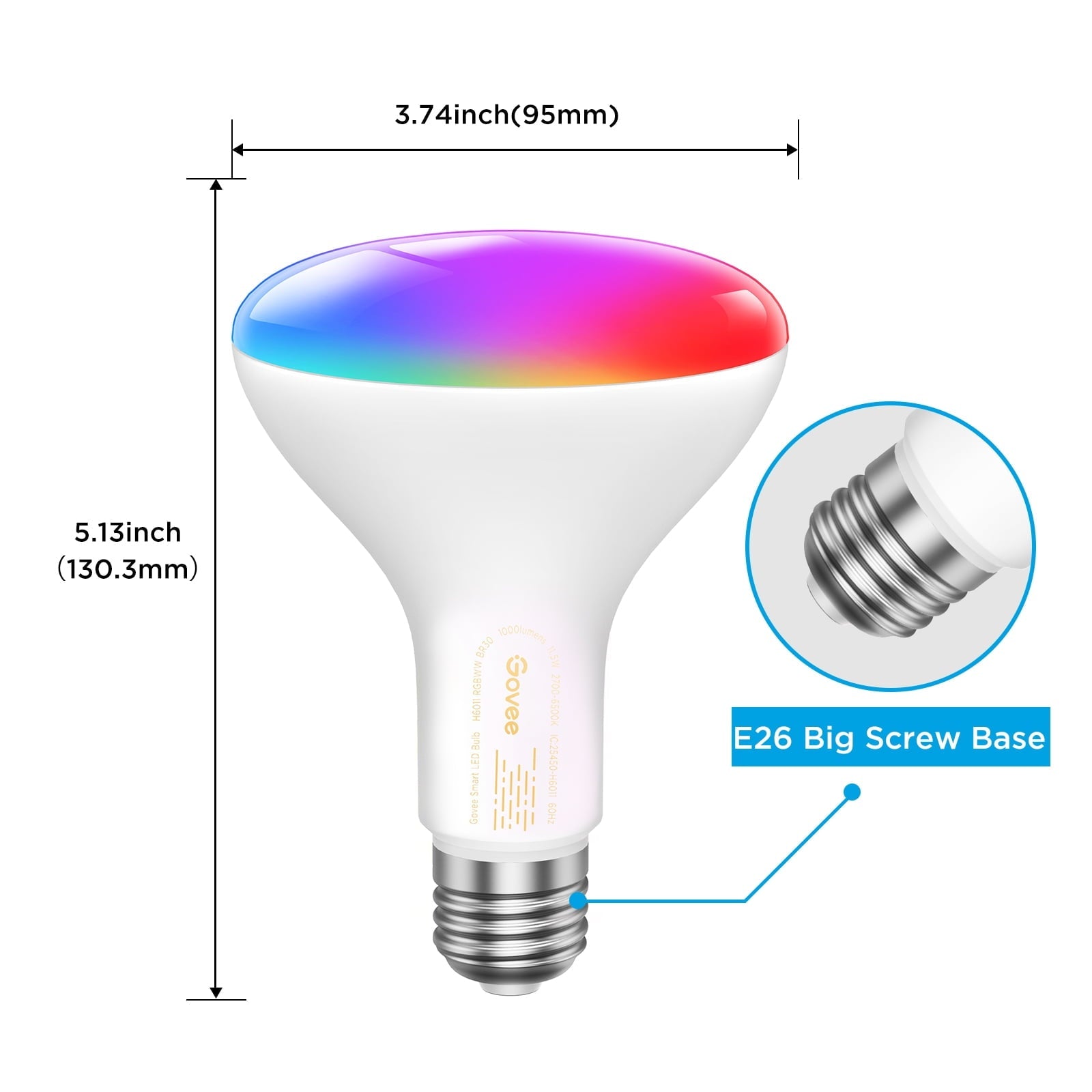 1000LM RGBWW Smart BR30 LED Smart Bulb 2 Pack,16 million Color Options For Color Changing Effect