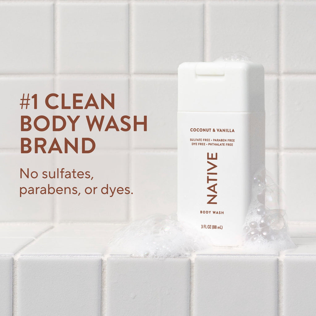 Body Wash, Sulfate Free, Coconut & Vanilla, for Women and Men, Travel Size 3 oz