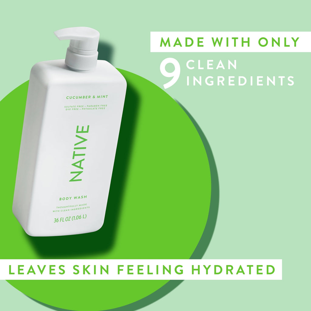 Body Wash, Cucumber & Mint, Sulfate Free, Naturally Derived Ingredients, 24hr Freshness, for Women & Men, 36 fl oz