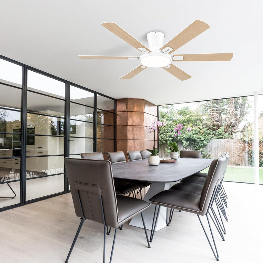 52 Inch White Ceiling Fans with Lights and Remote,Flush Mount Low Profile 6 Blades Ceiling Fan with 10 Inch Lighting Fixture,Quiet Reversible DC Motor for Living Room,Bedroom and Patio