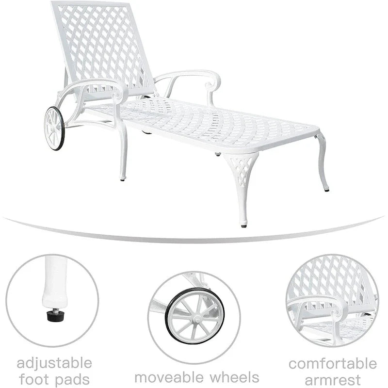 Aluminum Outdoor waterproof Chaise Lounge Chair With Wheels Adjustable Reclining