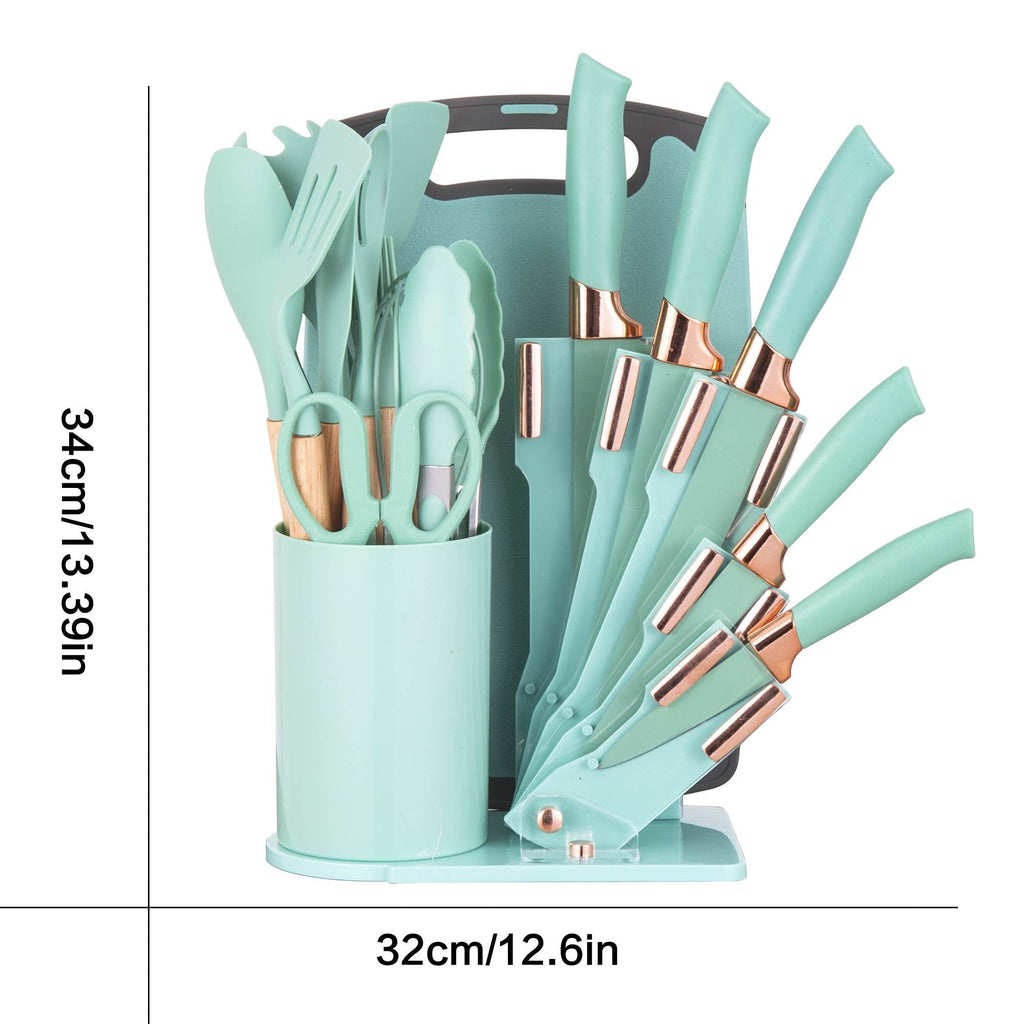 19-Piece Silicone Kitchen Utensil & Knife Set - Heat-Resistant Cooking Tools Non-Stick Safe Gift for Mom or Women Black