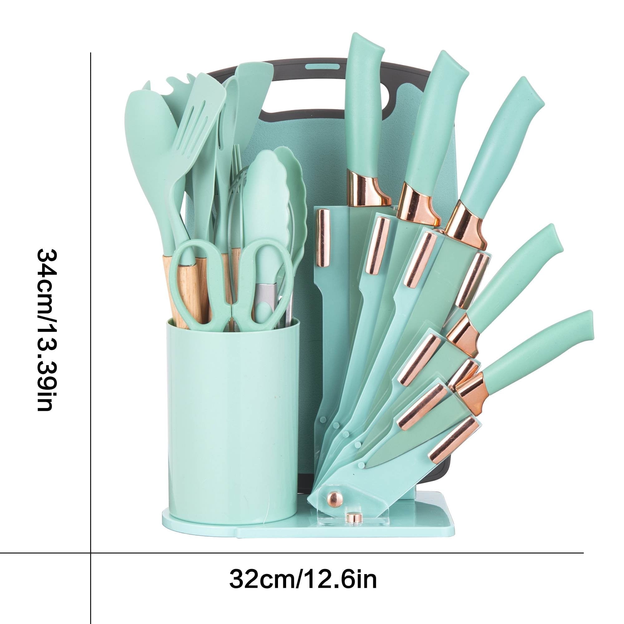 19-Piece Silicone Kitchen Utensil & Knife Set - Heat-Resistant Cooking Tools Non-Stick Safe Gift for Mom or Women Black