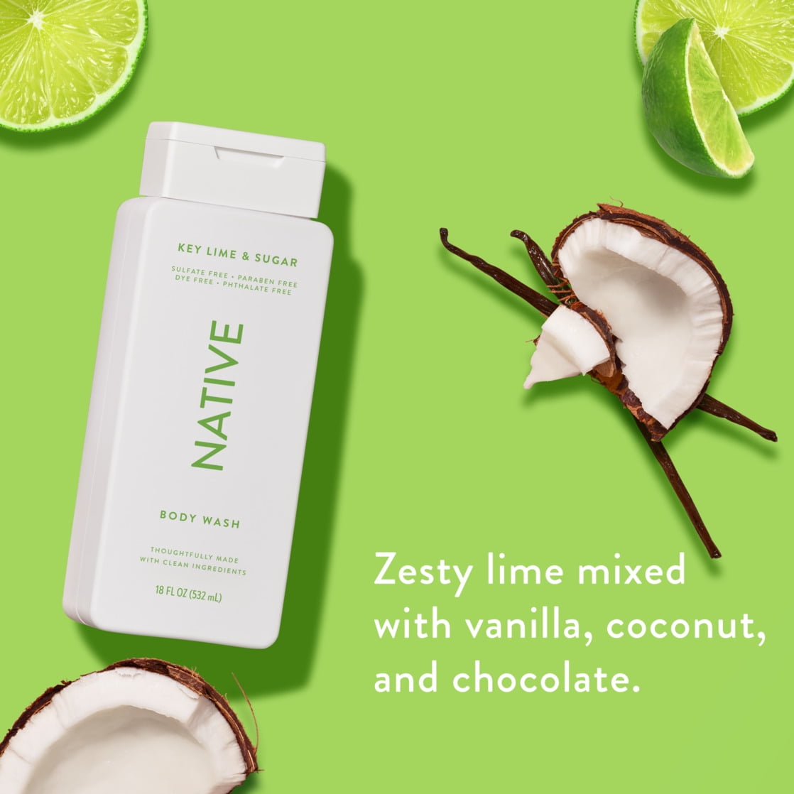Body Wash, Key Lime & Sugar, Sulfate Free, Naturally Derived Ingredients, 24hr Freshness, for Women & Men, 18 fl oz