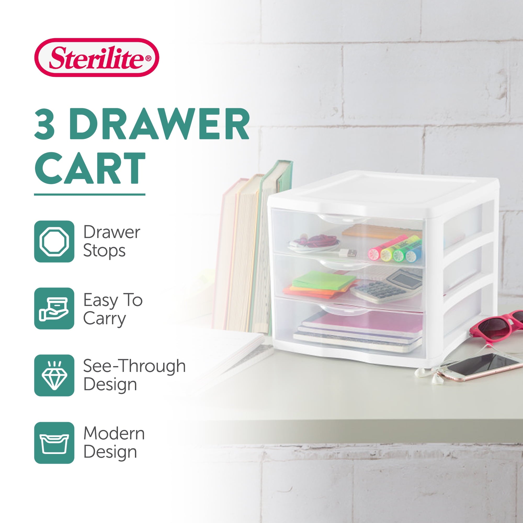 3 Drawer Clear Storage Bin, Desktop Drawer Storage Container, White
