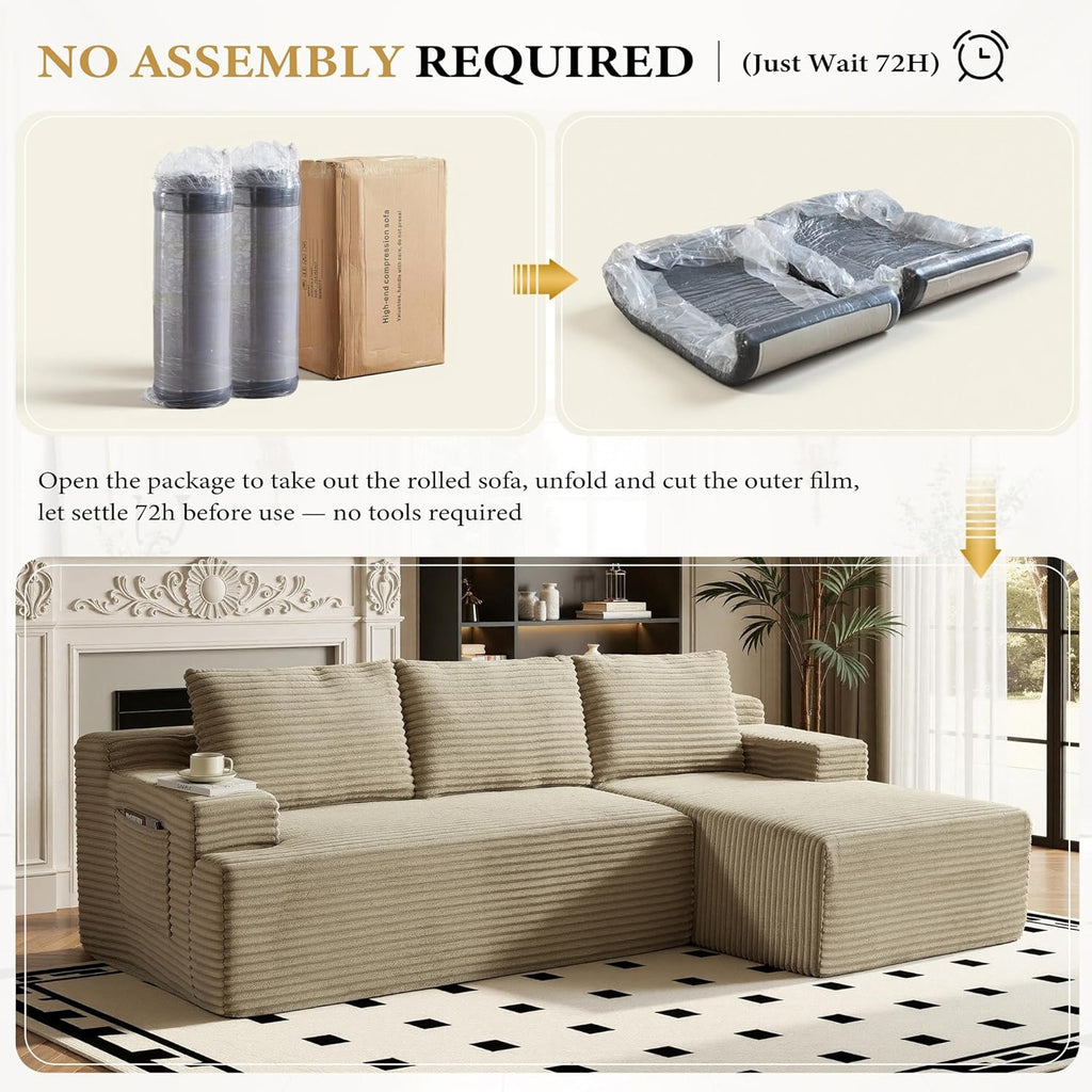 96" Sectional Couches for Living Room Cloud Couch Sofa with L-Shape Upholstered Boneless Couchs Modern Modular Sectional Couch with Chaise (Camel, 96" W+Right Facing Chaise+2Seaters)