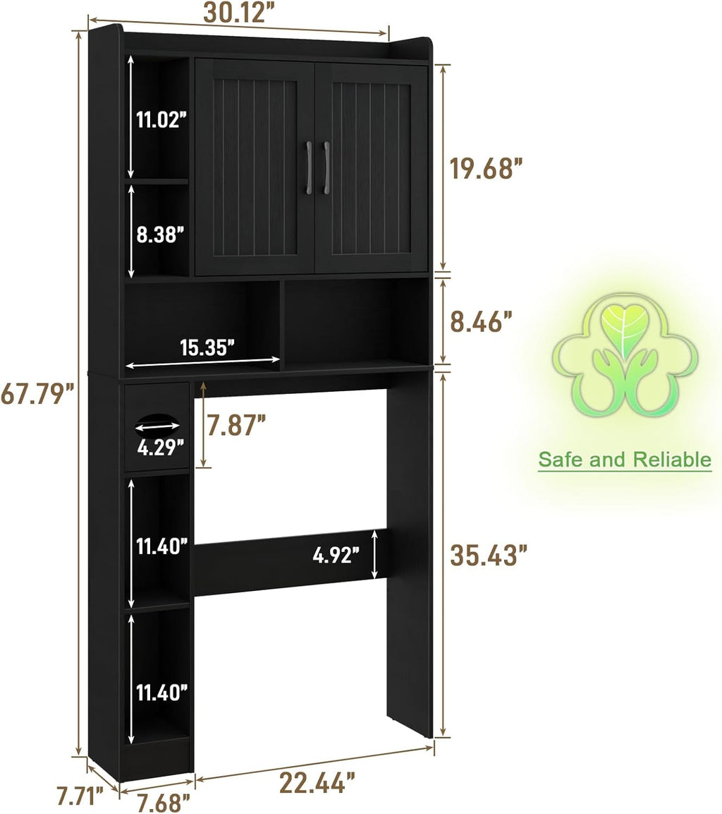 Vabches Over The Toilet Storage Cabinet, Farmhouse Storage Cabinet Over Toilet with Barn Door, Home Space-Saving Toilet Rack, for Bathroom, Restroom, LaundryBlack.