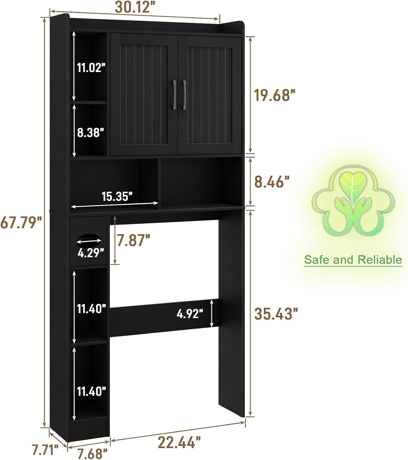 Vabches Over The Toilet Storage Cabinet, Farmhouse Storage Cabinet Over Toilet with Barn Door, Home Space-Saving Toilet Rack, for Bathroom, Restroom, LaundryBlack.