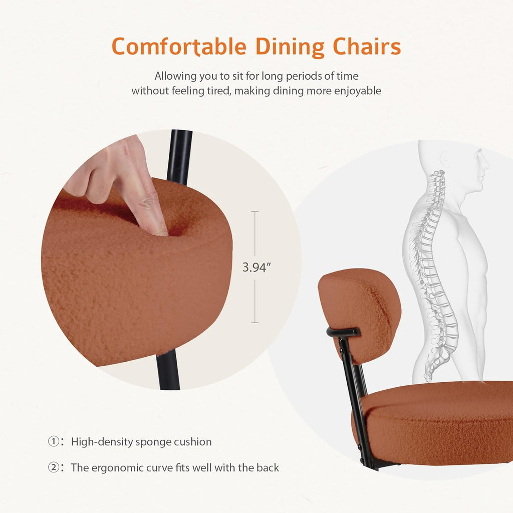 DUMOS Dining Chairs Set of 4, Mid Century Modern Chair Round Upholstered Curved Backrest, Kitchen Vanity Living Room Chairs with Black Metal Legs, Orange