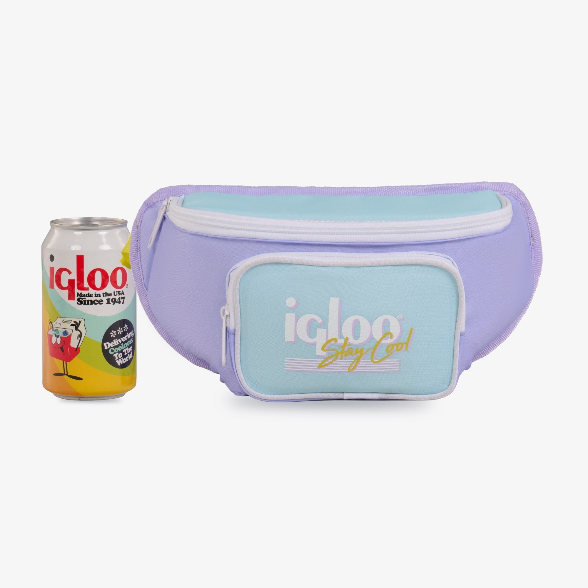 3 can Retro Fanny Pack Cooler Bag, Purple and Aqua Blue