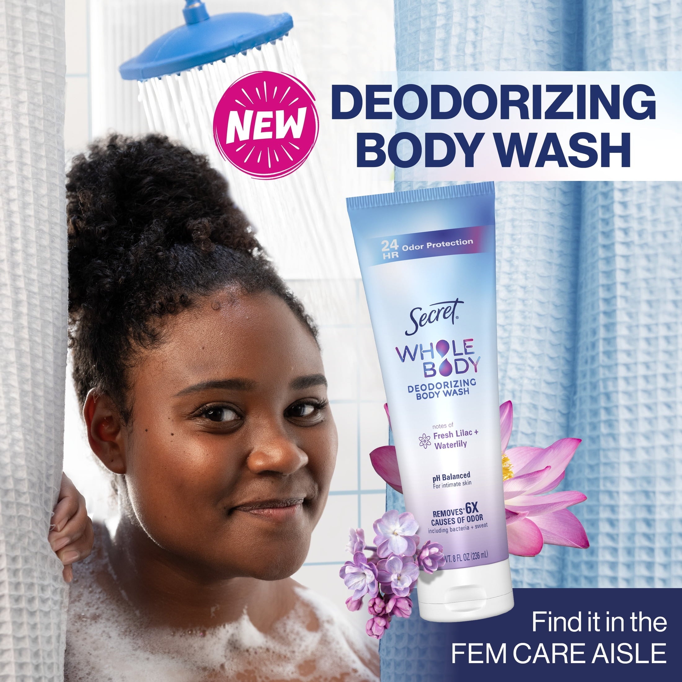 Feminine Wash 24 HR Deodorizing Body Wash for Women, Lilac & Waterlily, 7oz