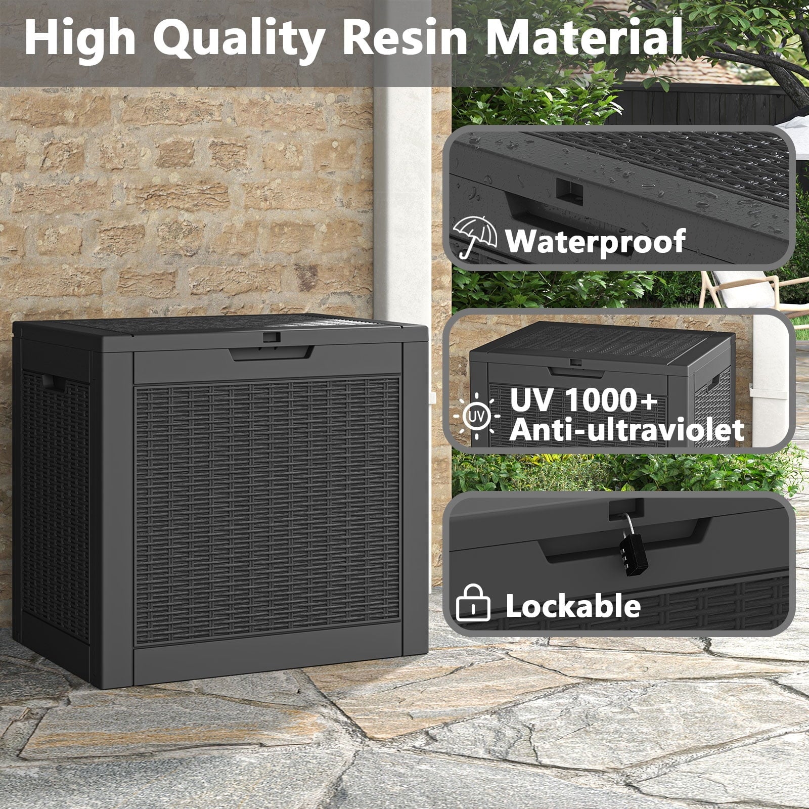 31 Gallon Deck Box, Resin Outdoor Storage Box, and Storage Deck Box for Garden Tools, Supplies, Toys