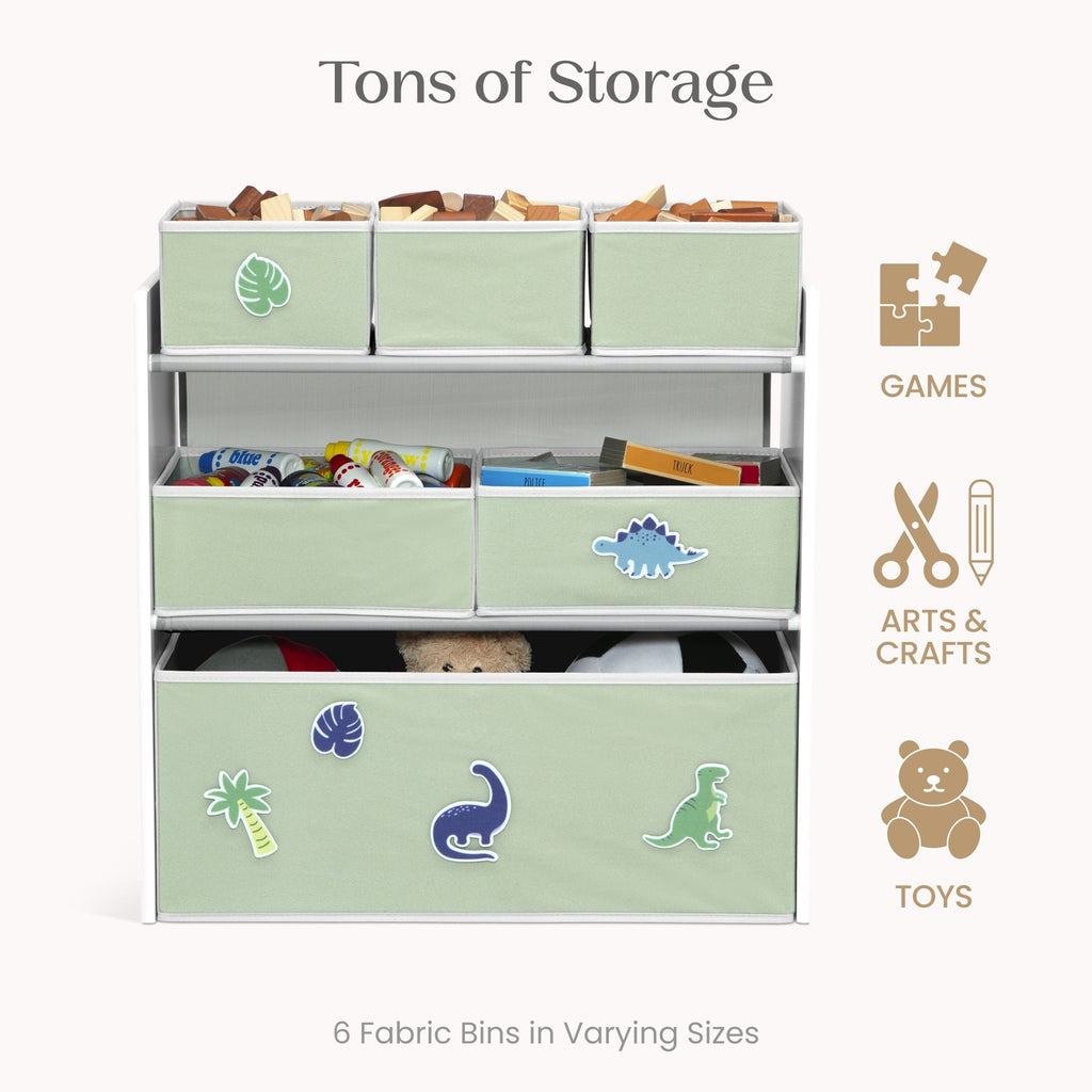Design & Store 6 Bin Toy Storage Organizer with Interchangeable Patches, Green/Pink