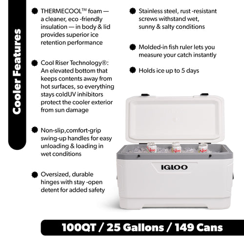 100 QT Latitude Marine Ultra Hard-Sided Cooler, White and Moonscape Gray