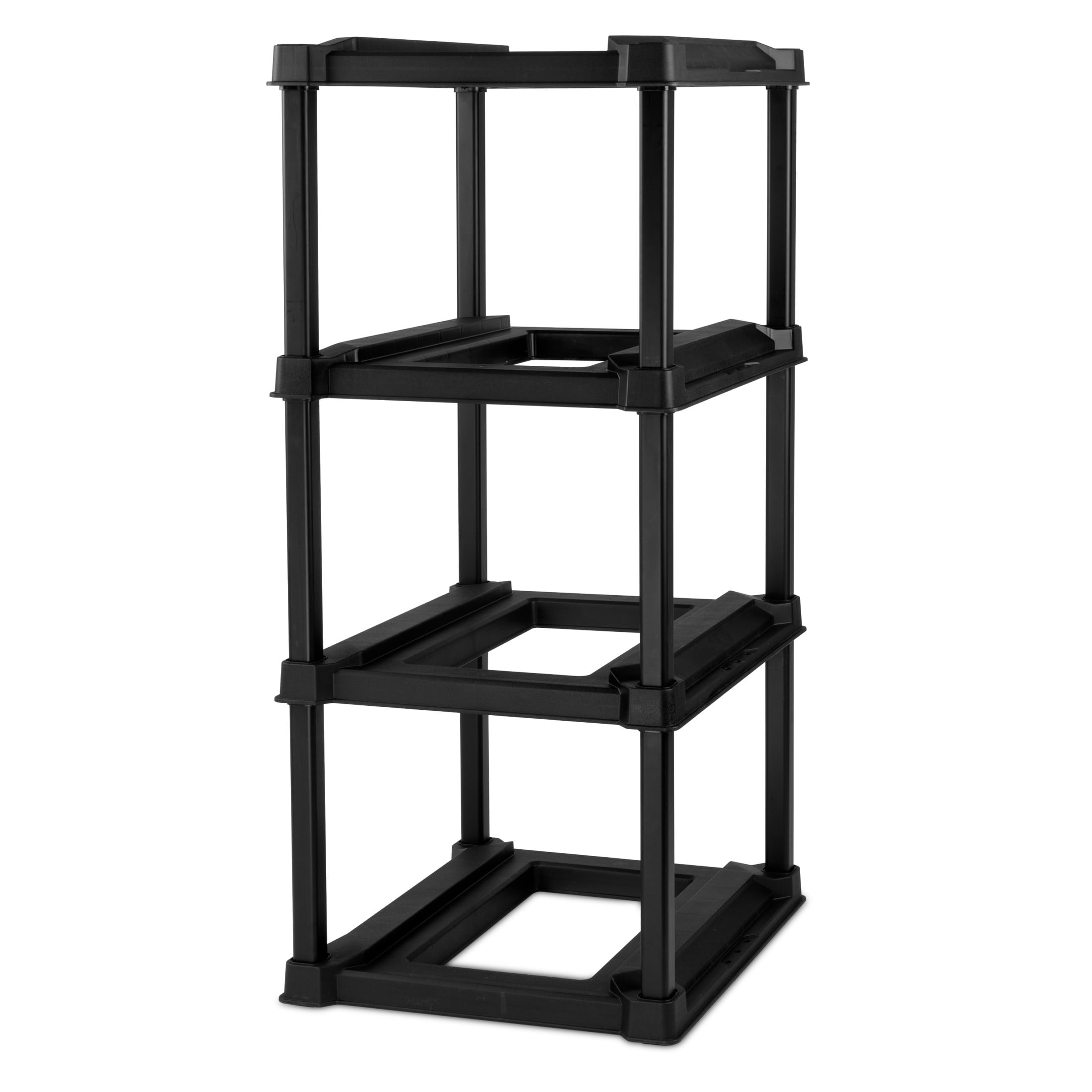 4 Tier Plastic Tote Rack, Holds Four 27 Gallon Industrial Storage Bins, Rugged and , Black