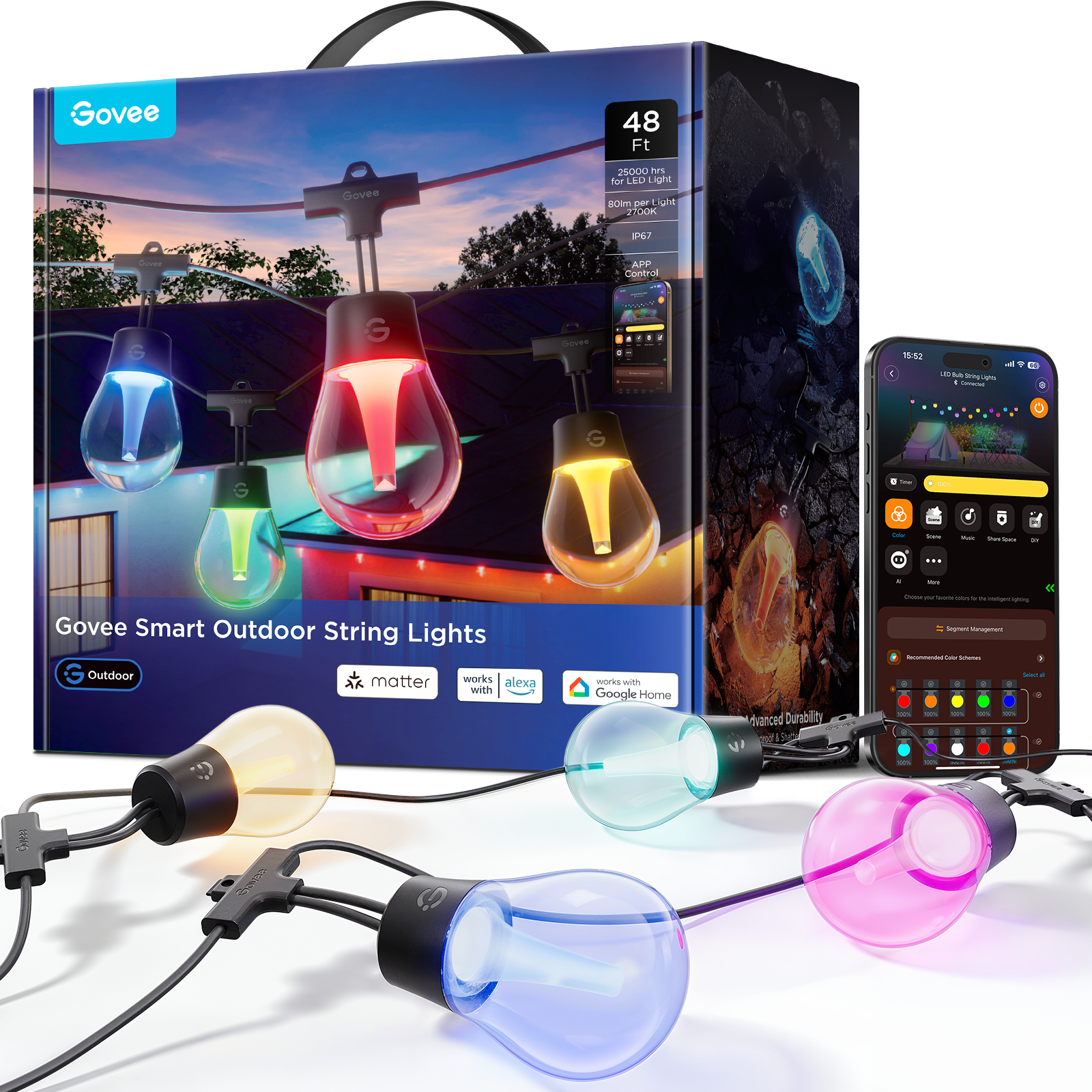 48ft Smart Outdoor Clear Bulb String Lights