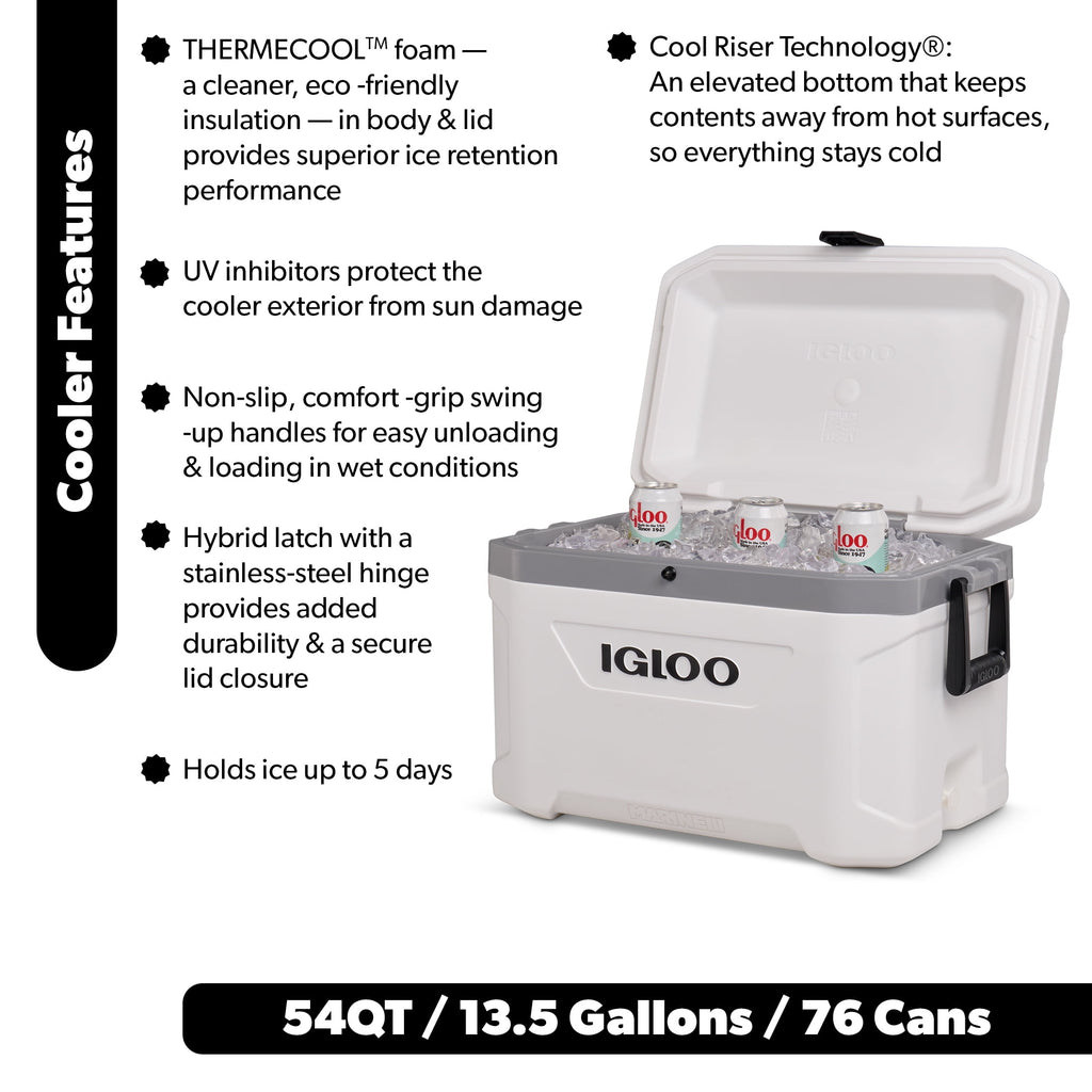 54 QT Marine Ultra Ice Chest Cooler, White