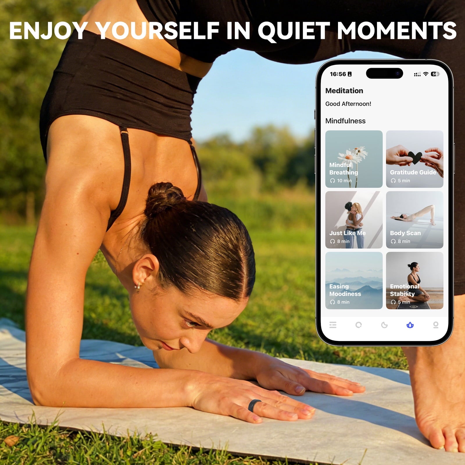 Fitness Tracking Ring, 7-Day Battery, Heart Rate Sleep Monitor, No Subscription, IP68 Waterproof, Stainless Steel - Size 7, Black