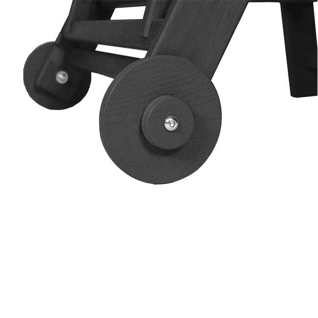 3-Piece Patio Set 2 Oversized Chaise Lounges (5-Position, Wheels, Cup Holder) + Side Table, All-Weather Wood Texture.