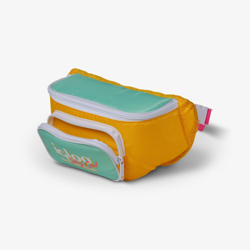 3 can Retro Fanny Pack Cooler Bag, Purple and Aqua Blue