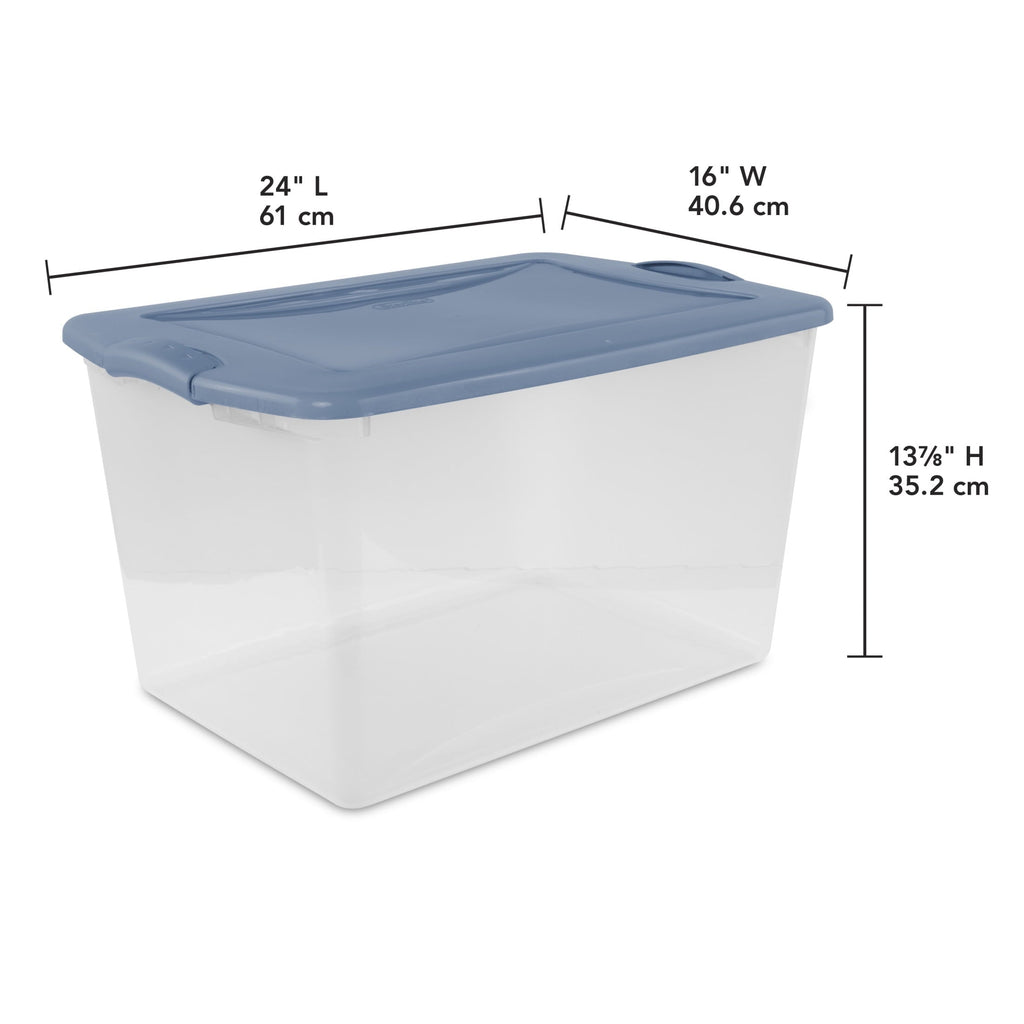 66 Quart Large Latching Storage Bin, Clear Plastic Storage Container with Latch Lid, Blue