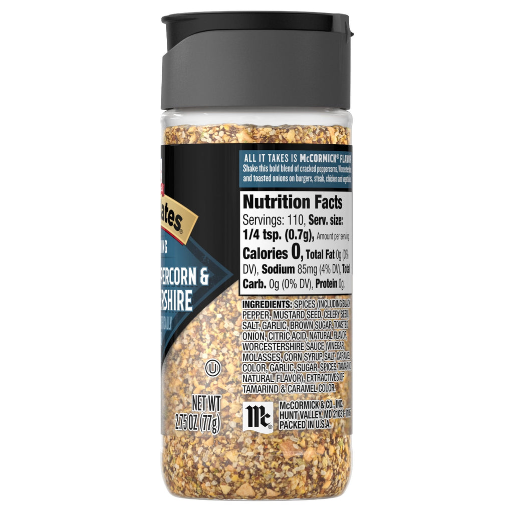 Kosher Cracked Peppercorn & Worcestershire Seasoning, 2.75 oz Bottle