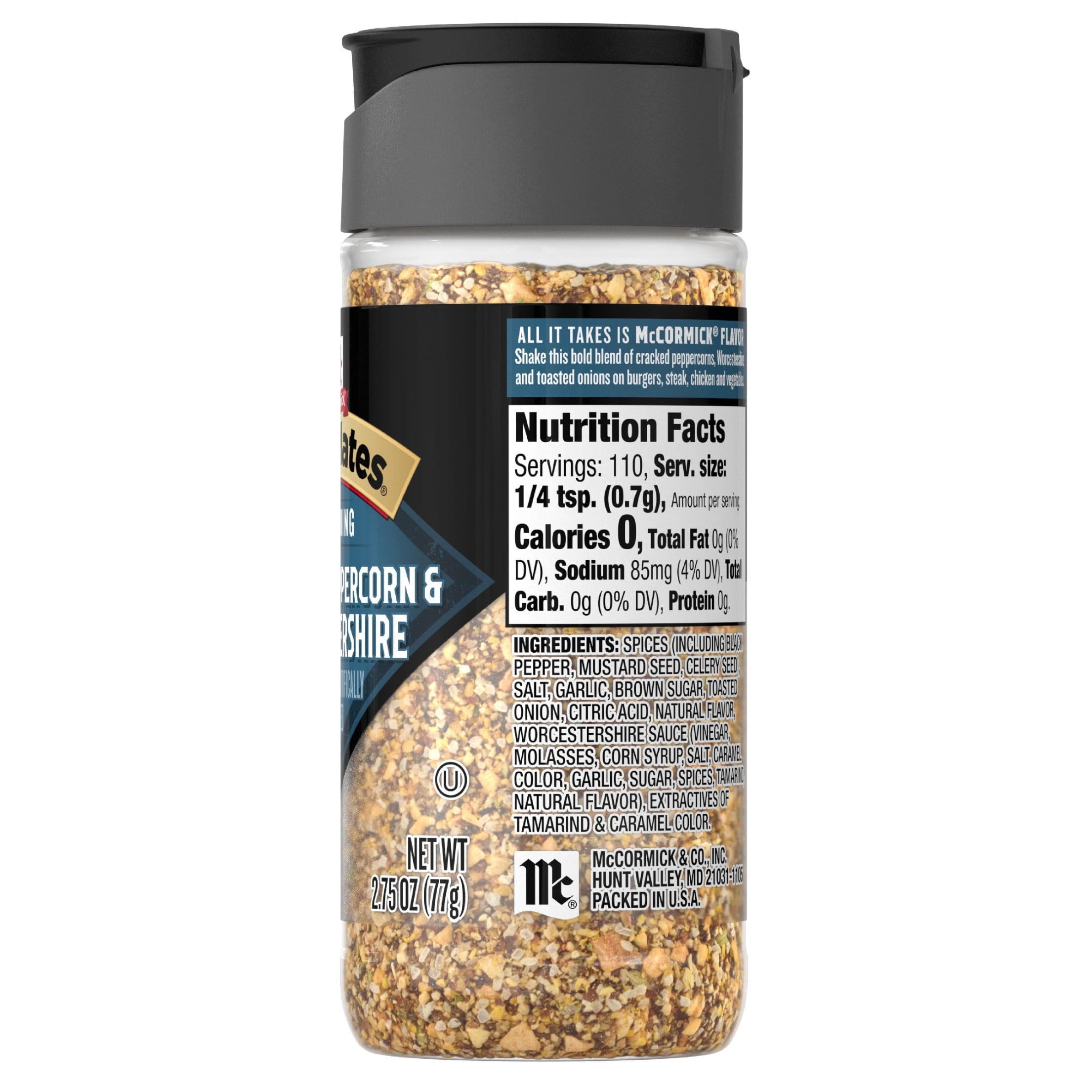Kosher Cracked Peppercorn & Worcestershire Seasoning, 2.75 oz Bottle