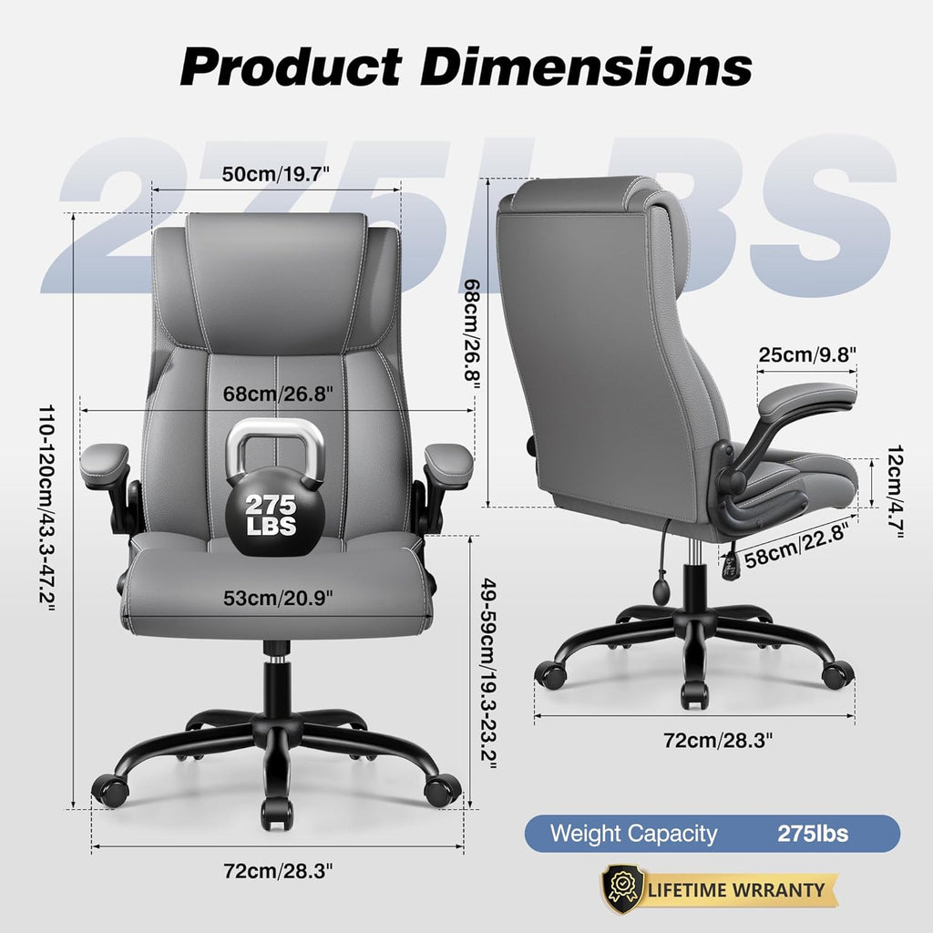 BESTFAIR Ergonomic Office Chair - Desk Computer Chair, Leather High Back Executive Chairs with Adjustable Lumbar Support for Adults, Rolling Swivel Tilt, Gray