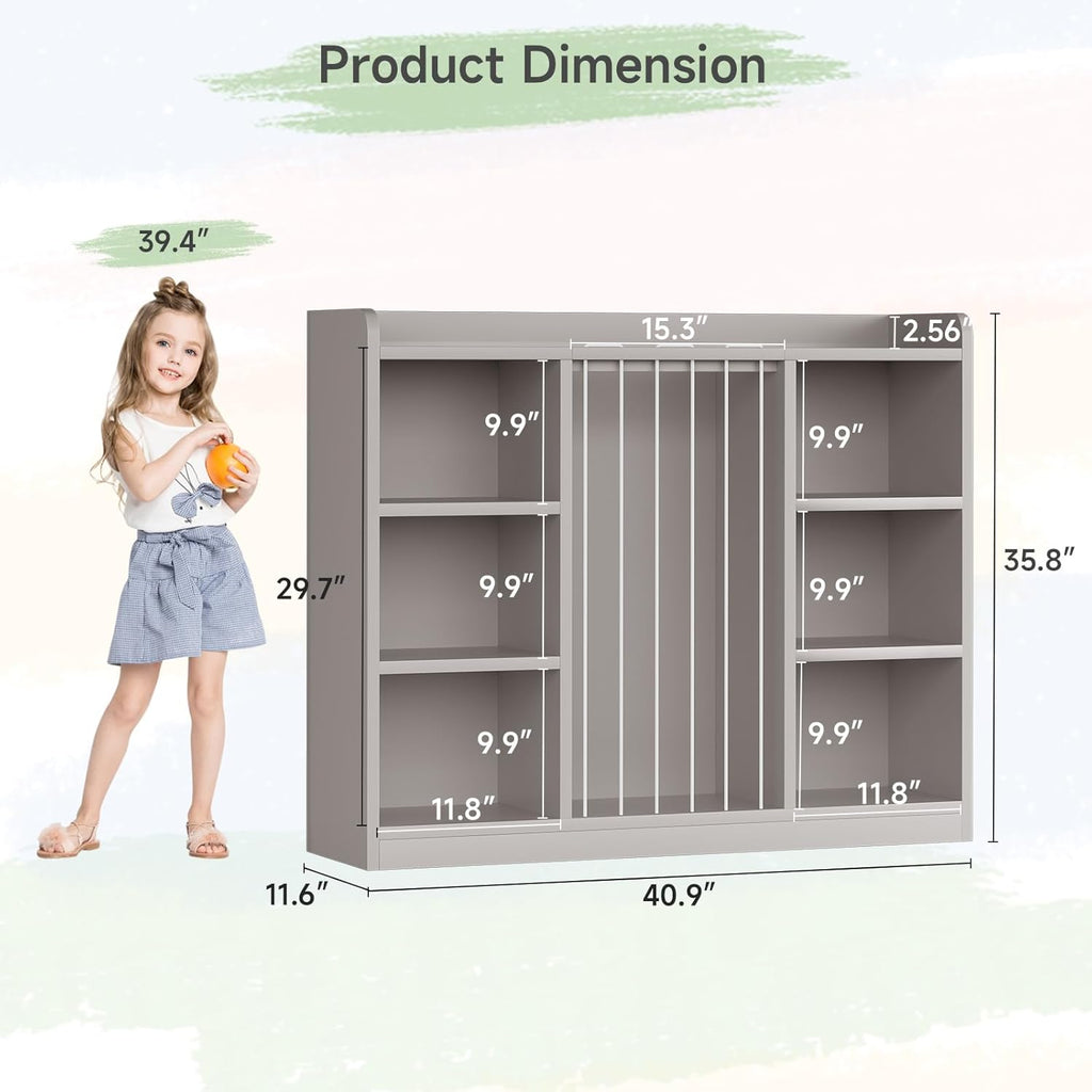 Toddler Stuffed Animal Zoo, Toy Storage Organizer for Playroom, Plush Toy Organizers and Storage, Book Shelf for Kids Rooms, Elastic Band Child Bookcase, Toy Shelf with 8 Storage Cubbies (Grey)