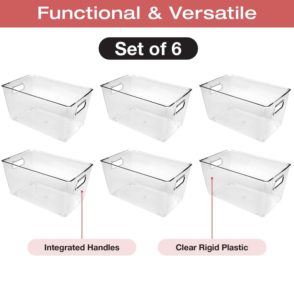 10.12" x 6.02" x 5.31" Rigid Plastic Clear Storage Bins for organizing and storing household goods, food, or Office supplies (Pack of 6) - EGP-HD-0370