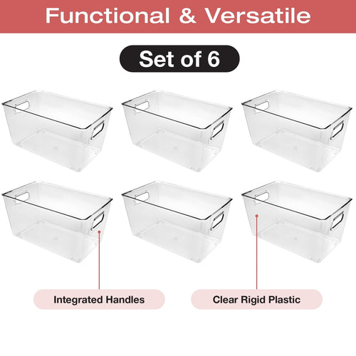 10.12" x 6.02" x 5.31" Rigid Plastic Clear Storage Bins for organizing and storing household goods, food, or Office supplies (Pack of 6) - EGP-HD-0370