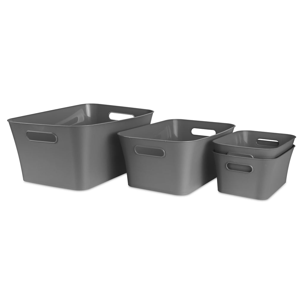Medium White Plastic Storage Bin, 13.8 in x 9.5 in x 5.8 in
