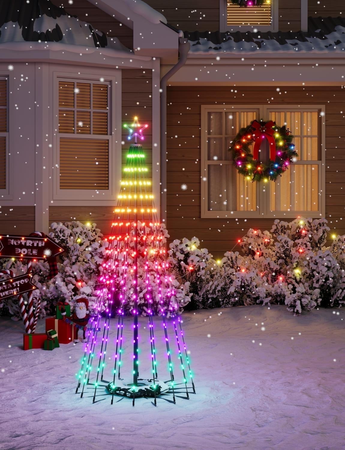 Christmas Cone Tree Lights 7.5ft 316LEDs with 66 Scene Modes, IP65 Waterproof for Indoor Outdoor Xmas Decor, Remote Control, Dimmable