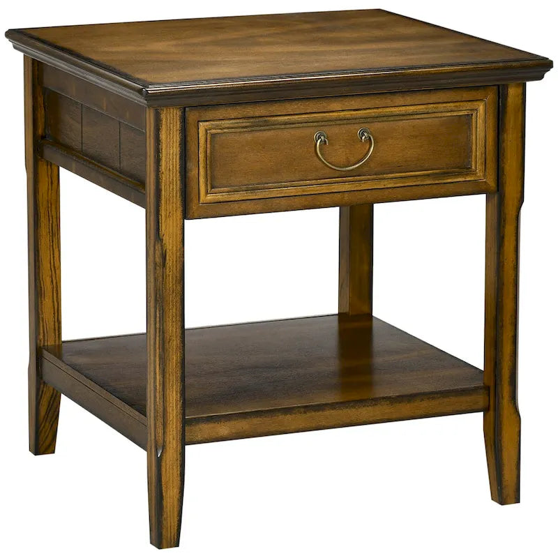 Side Table With Storage, Vintage End Table With Drawer And Open Shelf
