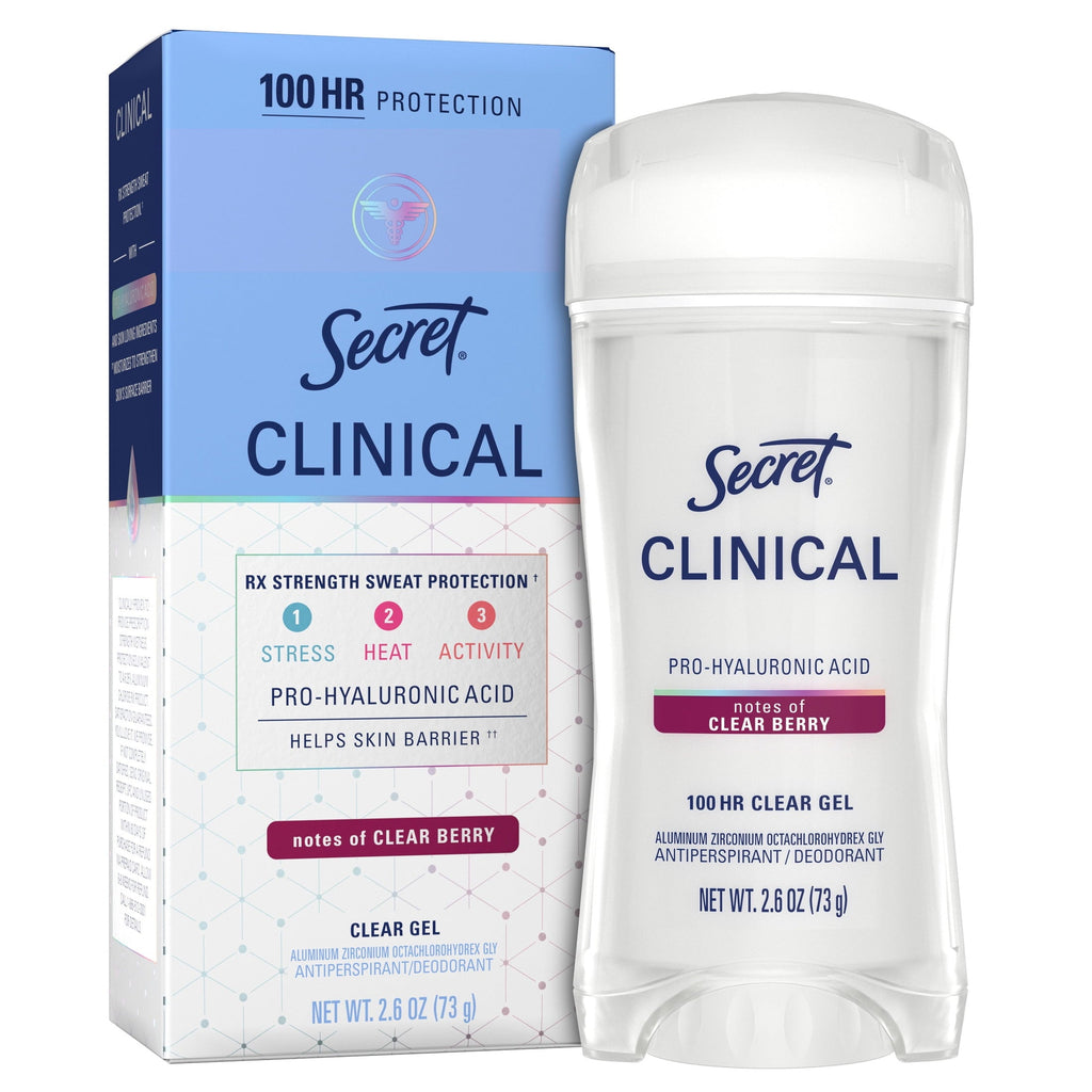 Clinical Antiperspirant Deodorant for Women, 100HR Sweat & Odor Protection, Pro-Hyaluronic Acid, Clear Gel, Clean Berry, 2.6 oz
