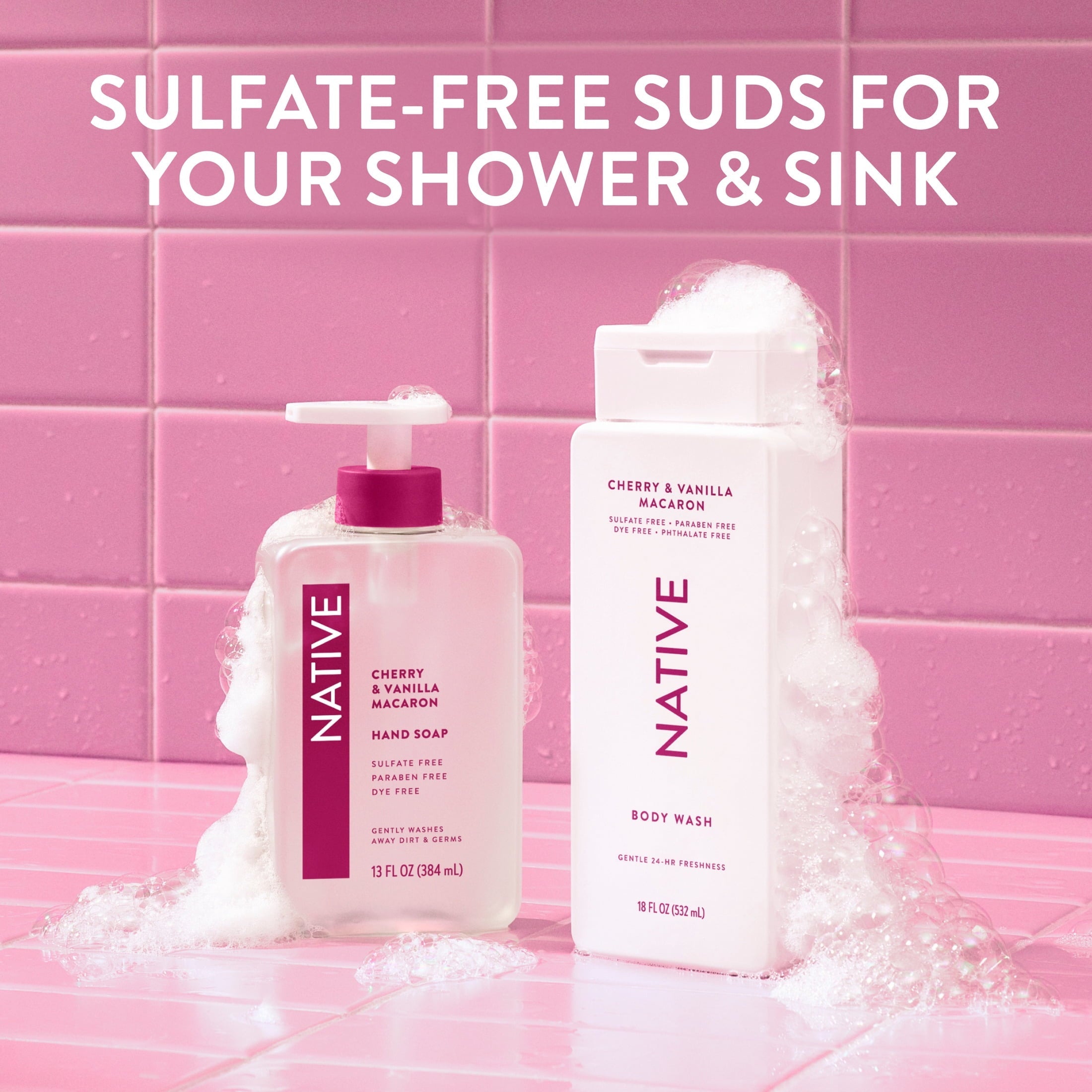 Liquid Hand Soap, Cherry & Vanilla Macaron, Non-drying, Naturally Derived Cleansers, Sulfate Free, 13 fl oz