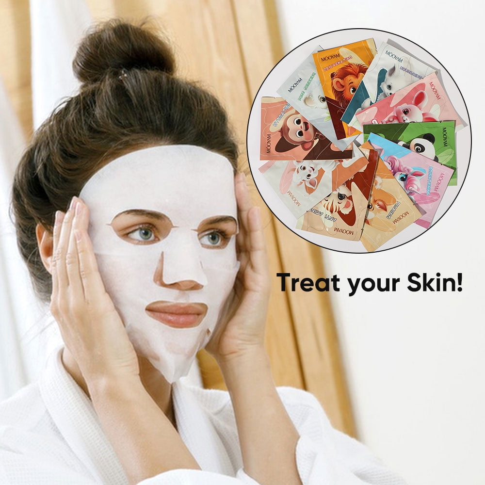 11 Pack Fruit Moisturizing Facial Mask Sheet, Rich in Fruit Essence Face Mask to Brighten and Hydrate Dull Skin