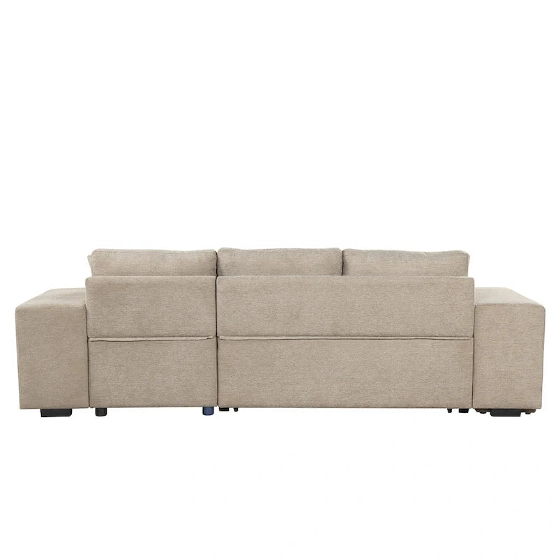 104 Modern L-Shape 3 Seat Reversible Sectional Couch, Pull Out Sleeper Sofa with Storage Chaise and 2 Stools