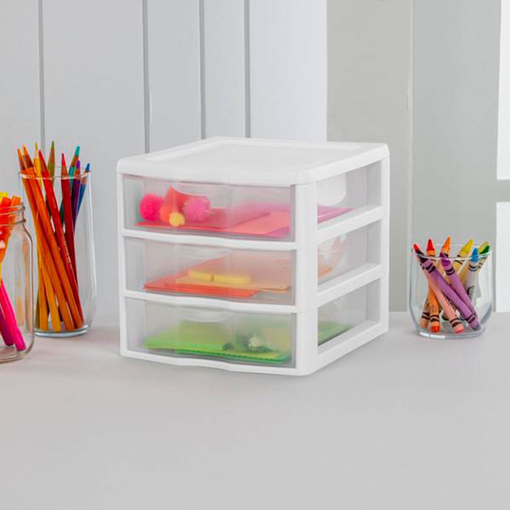 3 Drawer Clear Storage Bin, Desktop Drawer Storage Container, White