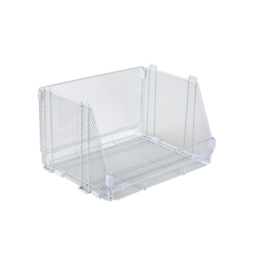 Folding Storage Baskets, Collapsible Plastic Organizer Bins with Clip Handles, 2 Pack, White