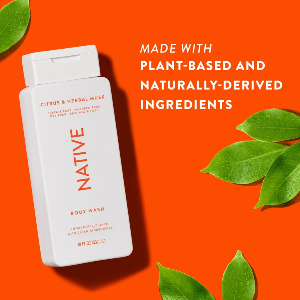 Body Wash, Citrus & Herbal Musk, Sulfate Free, Naturally Derived Ingredients, 24hr Freshness, for Women & Men, 18 fl oz