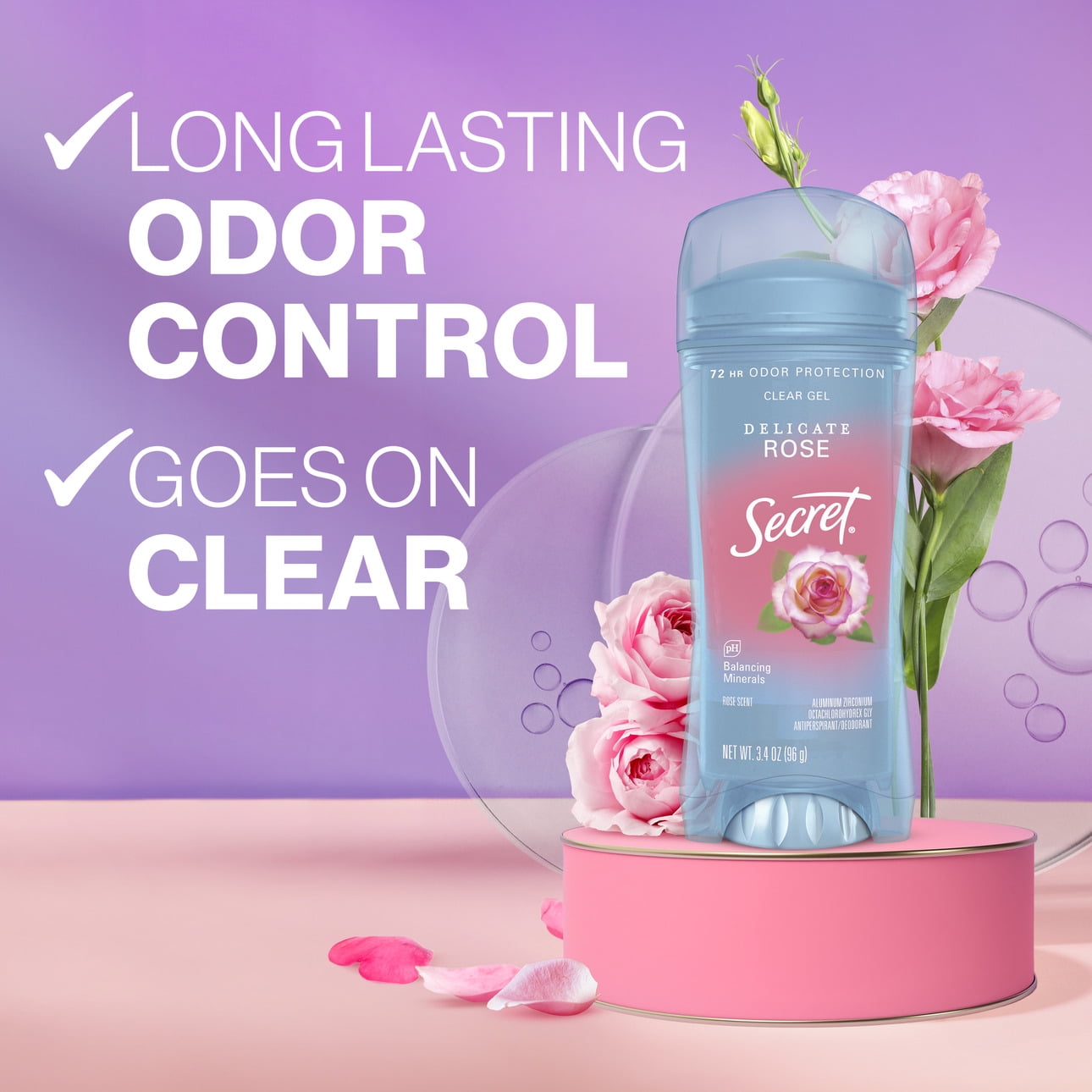 Clear Gel Antiperspirant and for Women, Rose Scent, 3.4 oz
