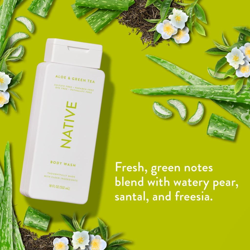 Body Wash, Aloe & Green Tea, Sulfate Free, Naturally Derived Ingredients, 24hr Freshness, for Women & Men, 18 fl oz