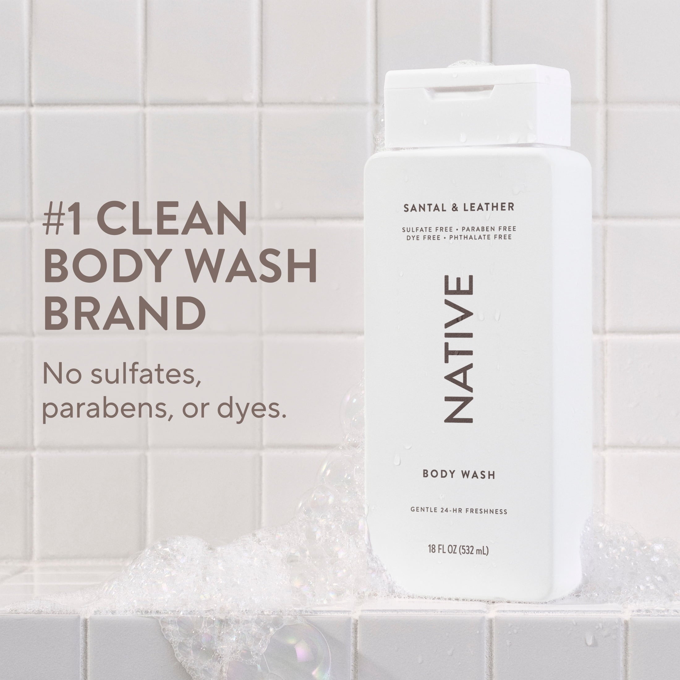 Body Wash, Santal & Leather, Sulfate Free, Naturally Derived Ingredients, 24hr Freshness, for Women & Men, 18 fl oz